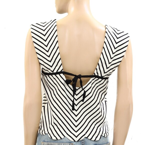 Anthropologie Maeve Square-Neck Cropped Tee Blouse Top Striped Print XXS 280112 - Picture 10 of 10